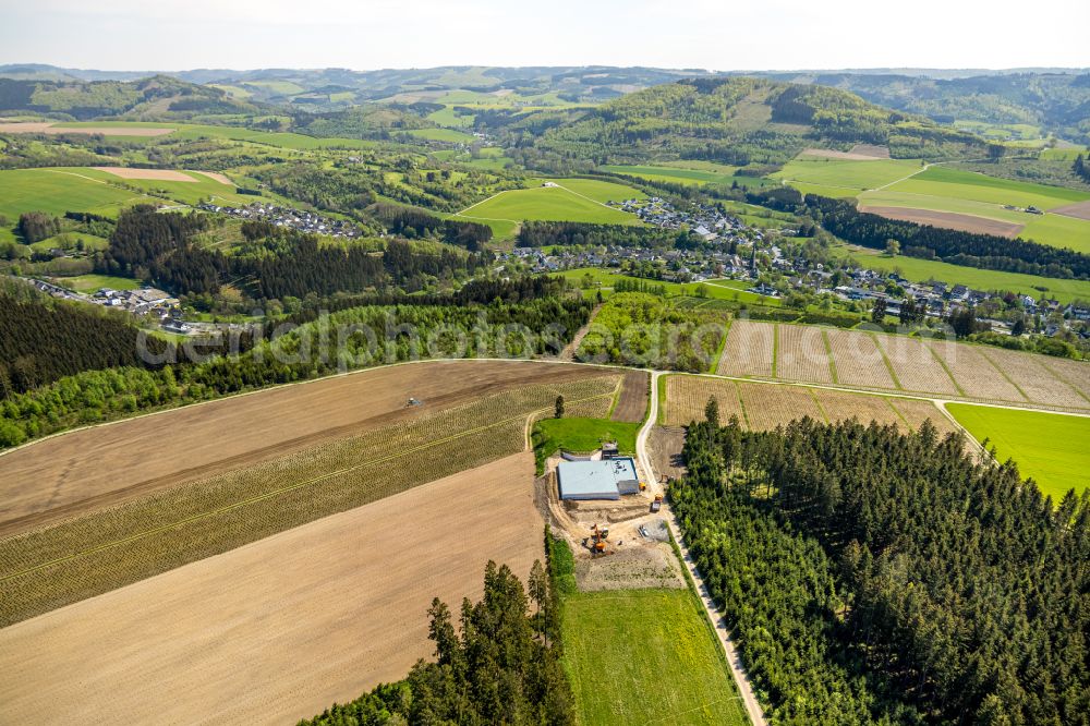 Aerial photograph Gleidorf - Construction site for the new waterworks with high-storage facility in Gleidorf in the Sauerland in the federal state of North Rhine-Westphalia, Germany