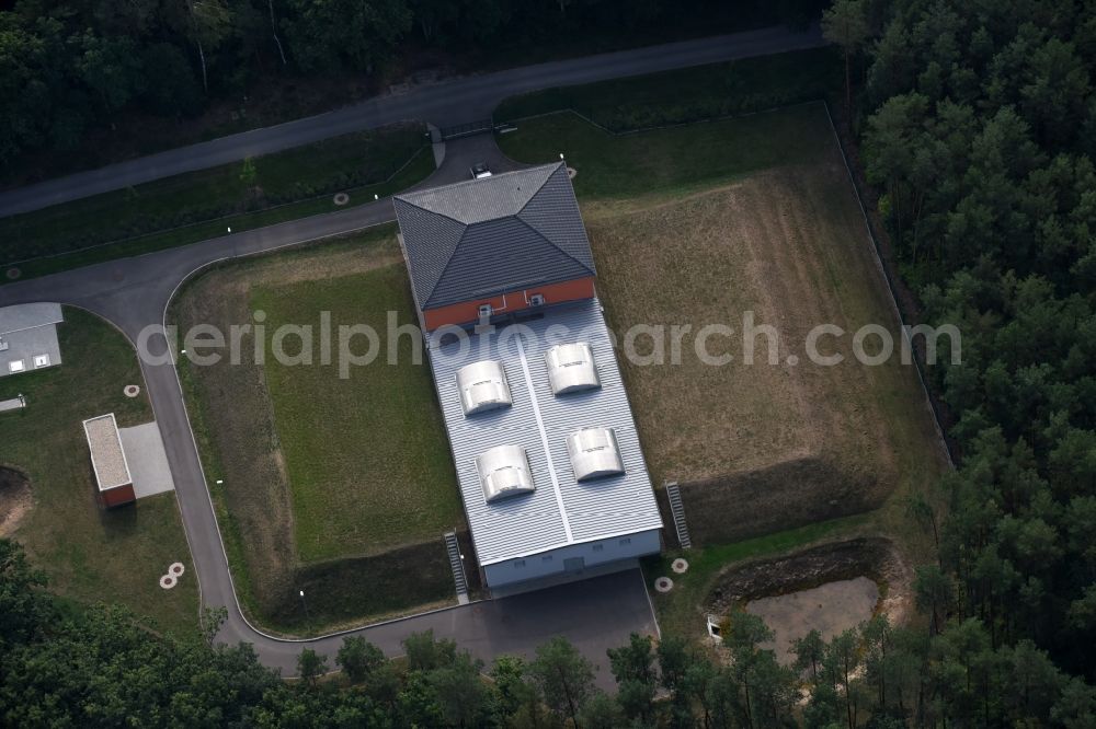 Aerial image Spitzmühle - Structure of the waterworks with high storage facility in Spitzmuehle in the state Brandenburg