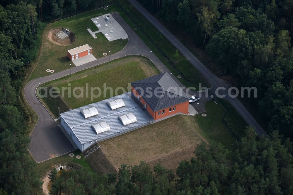 Aerial image Spitzmühle - Structure of the waterworks with high storage facility in Spitzmuehle in the state Brandenburg