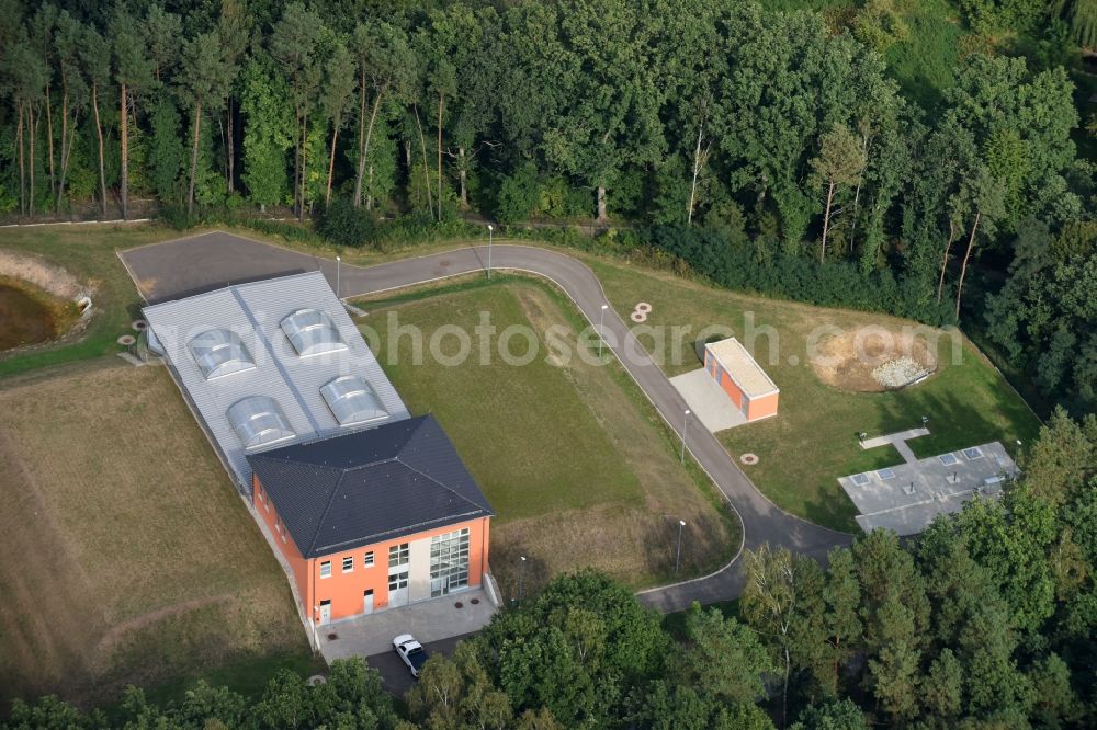 Aerial image Spitzmühle - Structure of the waterworks with high storage facility in Spitzmuehle in the state Brandenburg