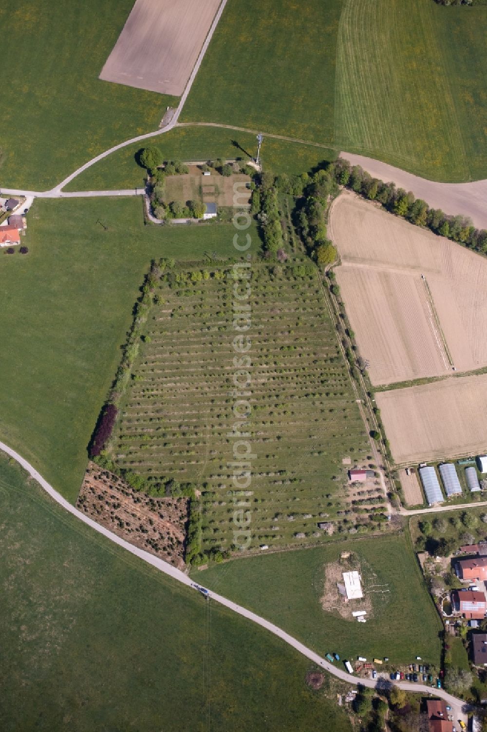 Stephanskirchen from the bird's eye view: Structure of the waterworks with high storage facility in Stephanskirchen in the state Bavaria, Germany