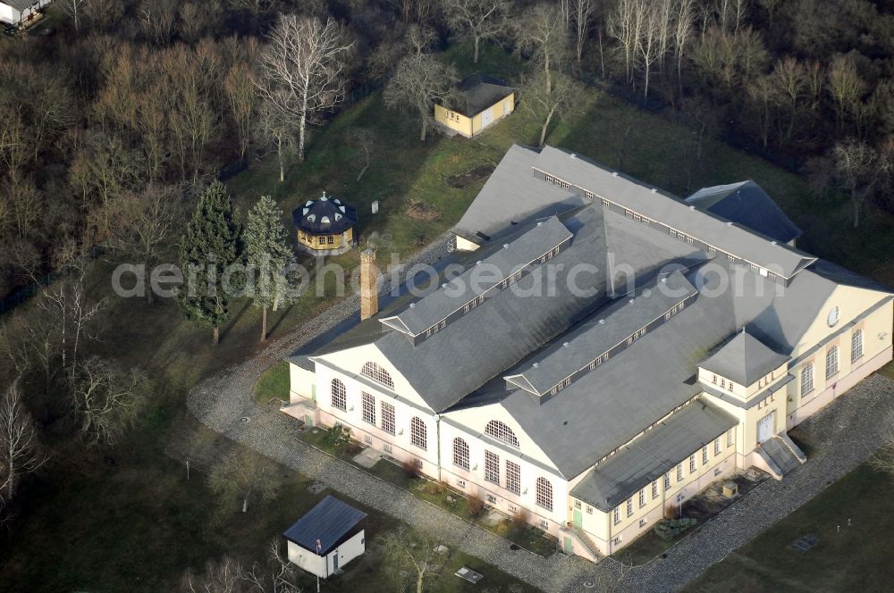 Berlin from the bird's eye view: Structure of the waterworks with high storage facility in the district Kaulsdorf in Berlin, Germany