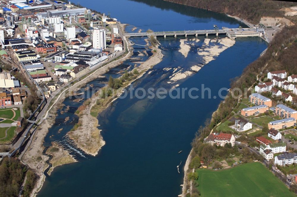 Aerial photograph Rheinfelden (Baden) - Structure and dams of the waterworks and hydroelectric power plant across the Rhine in Rheinfelden (Baden) in the state Baden-Wuerttemberg, Germany