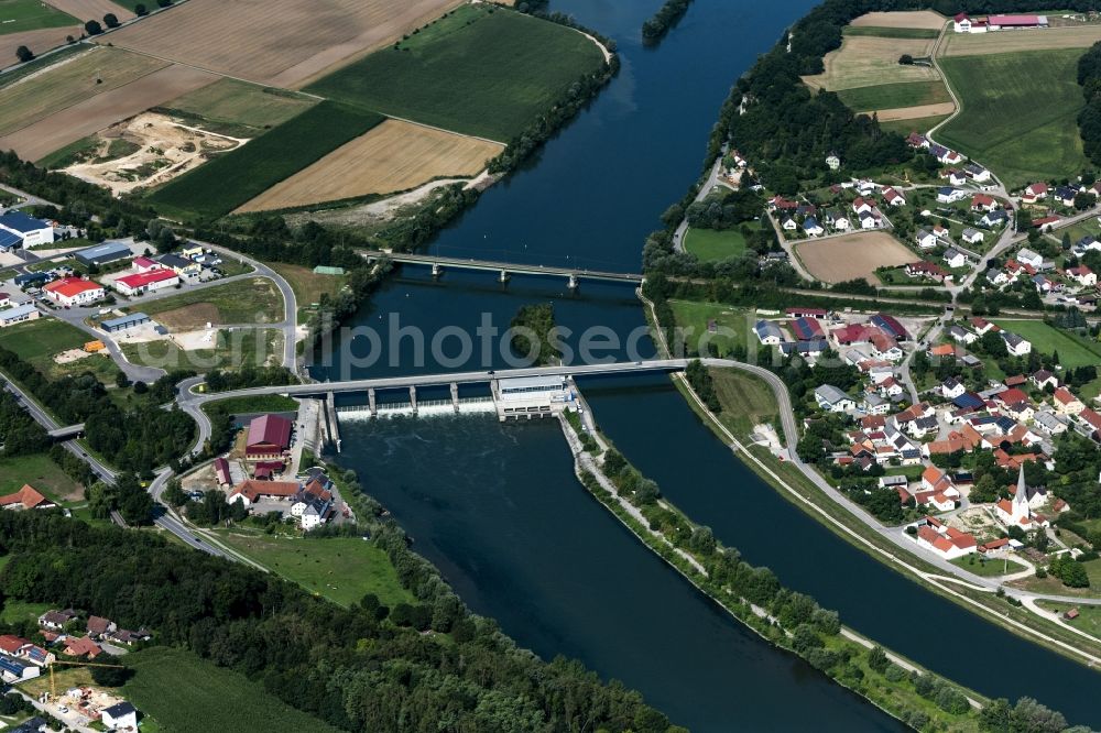 Bad Abbach from the bird's eye view: Structure and dams of the waterworks and hydroelectric power plant on Donau in Bad Abbach in the state Bavaria, Germany