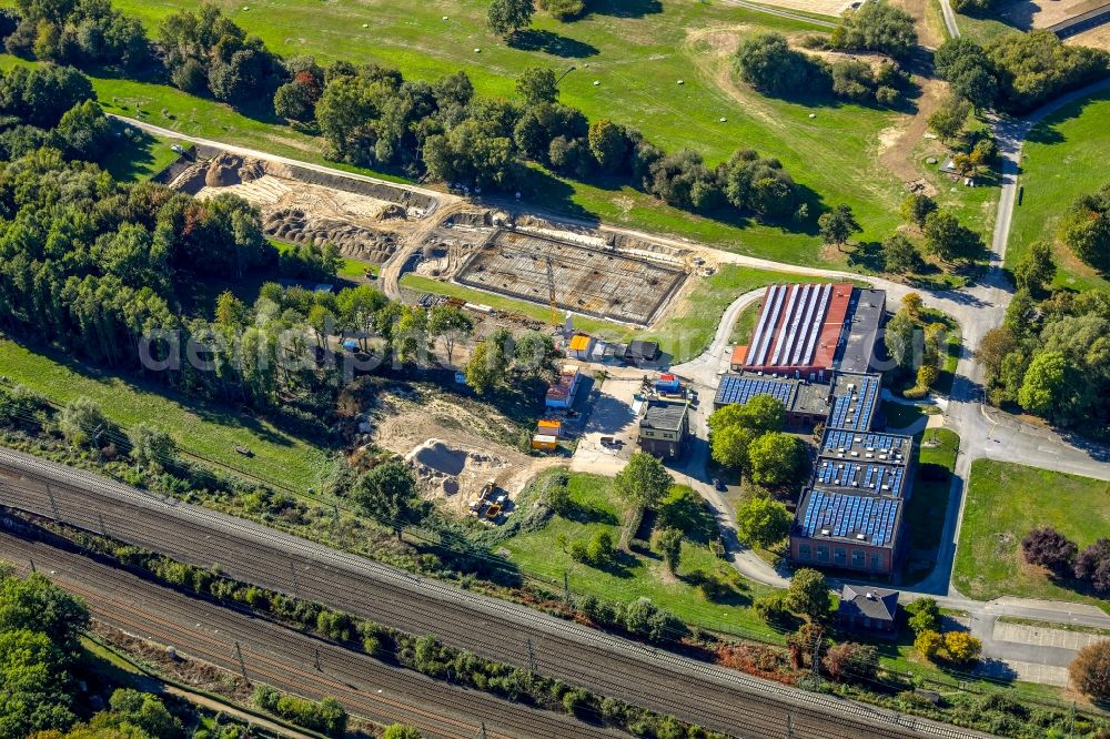 Aerial image Hagen - Structure and dams of the waterworks and hydroelectric power plant Hengstey in Hagen in the state North Rhine-Westphalia, Germany