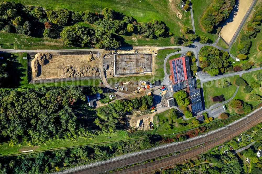 Hagen from above - Structure and dams of the waterworks and hydroelectric power plant Hengstey in Hagen in the state North Rhine-Westphalia, Germany