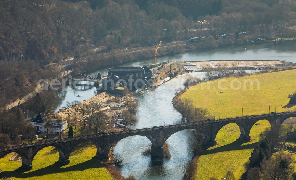 Witten from above - Structure and dams of the waterworks and hydroelectric power plant Hohenstein of innogy SE in Witten in the state North Rhine-Westphalia, Germany