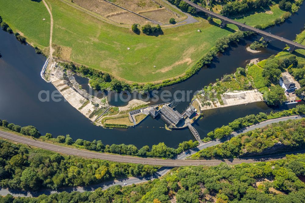 Witten from above - structure and dams of the waterworks and hydroelectric power plant Hohenstein of innogy SE in Witten at Ruhrgebiet in the state North Rhine-Westphalia, Germany