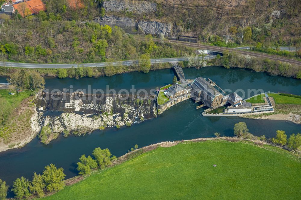 Aerial image Witten - Structure and dams of the waterworks and hydroelectric power plant Hohenstein on Wetterstrasse in Witten in the state North Rhine-Westphalia