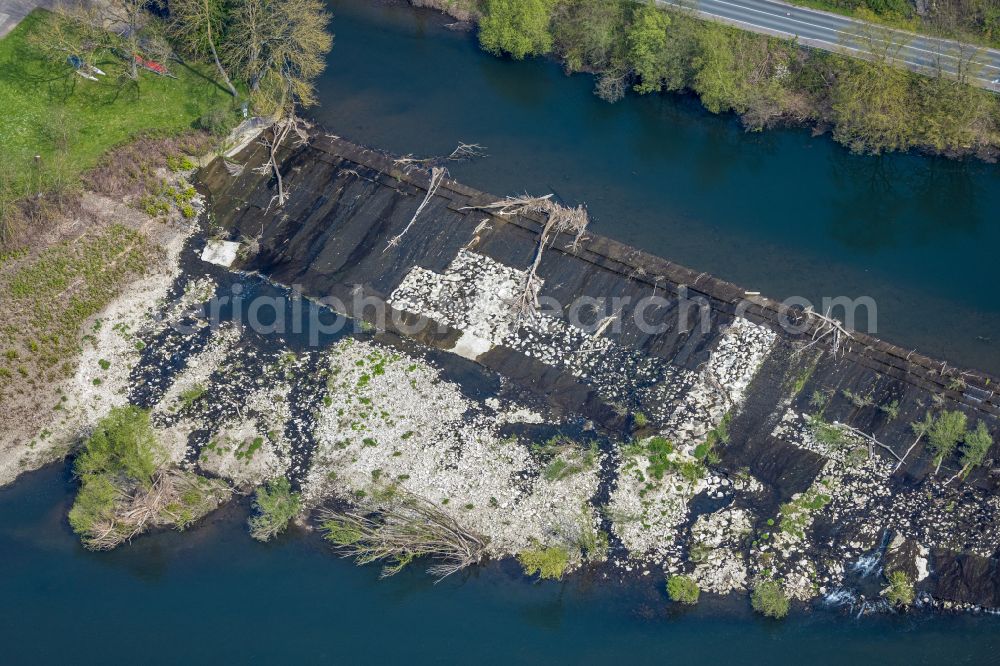 Aerial photograph Witten - Structure and dams of the waterworks and hydroelectric power plant Hohenstein on Wetterstrasse in Witten in the state North Rhine-Westphalia