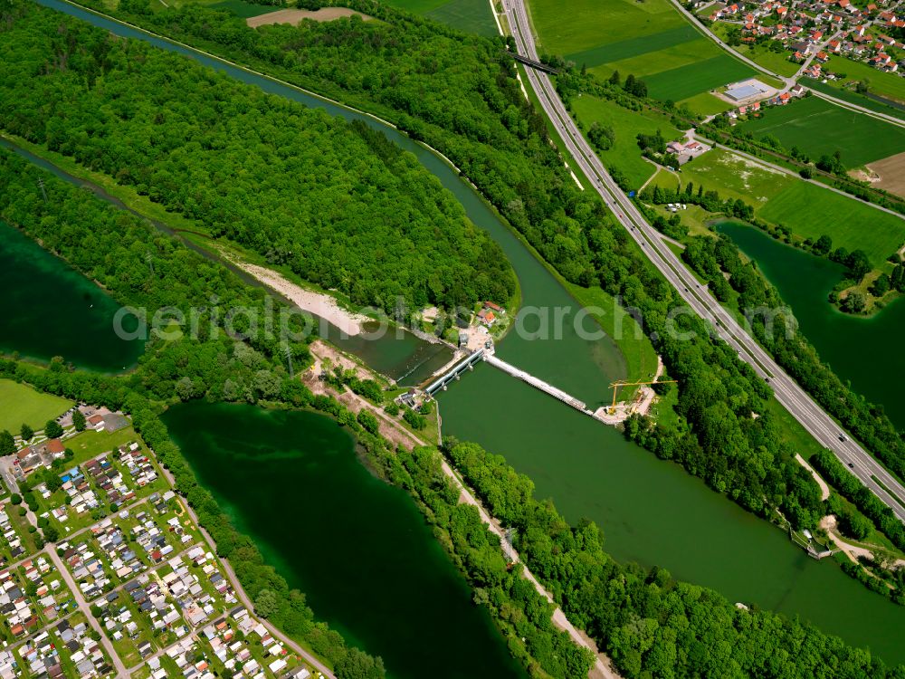 Altenstadt from above - Structure and dams of the waterworks and hydroelectric power plant on Iller in Altenstadt in the state Bavaria, Germany