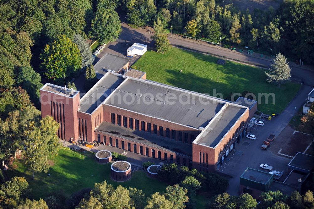 Köln from the bird's eye view: Das Wasserwerk Weiler im Wasserwerkwald an der Blockstraße in Köln-Volkhoven-Weiler in Nordrhein-Westfalen. The waterworks Weiler at the forest of waterworks at the street Blockstrasse in Koeln-Volkhoven-Weiler in North Rhine-Westphalia.