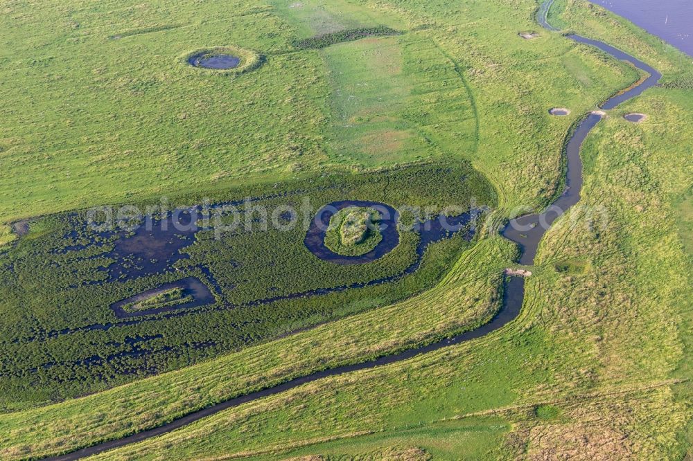 Aerial image Karolinenkoog - Riparian areas with mudflats along the course of the river of Eider in Karolinenkoog in the state Schleswig-Holstein, Germany