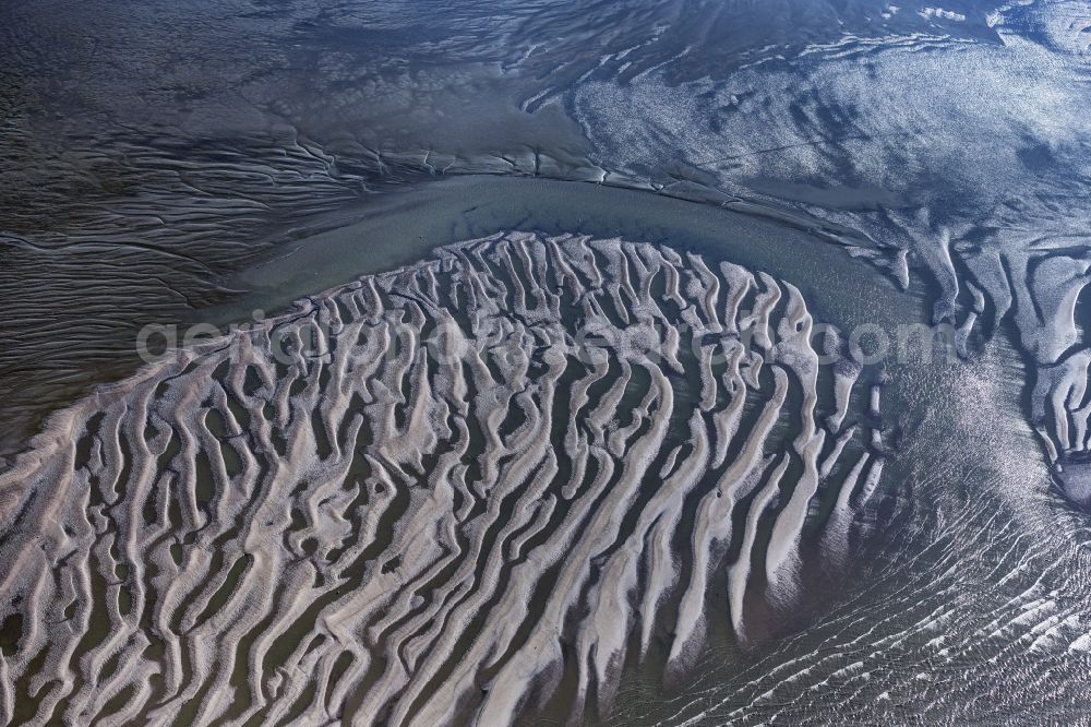 Jork from above - Riparian areas with mudflats along the course of the river of the River Elbe in Jork Old Land in the state Lower Saxony, Germany