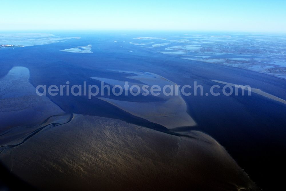 Cuxhaven from above - Wadden Sea and river mouth of the Elbe into the North Sea near by Cuxhaven in Lower Saxony