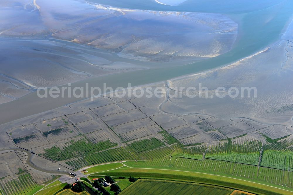 Tating from above - Wadden Sea of North Sea Coast near Tating in the state Schleswig-Holstein