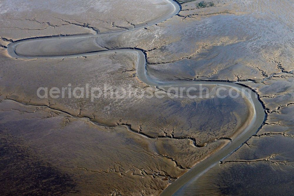 Tating from above - Wadden Sea of North Sea Coast near Tating in the state Schleswig-Holstein