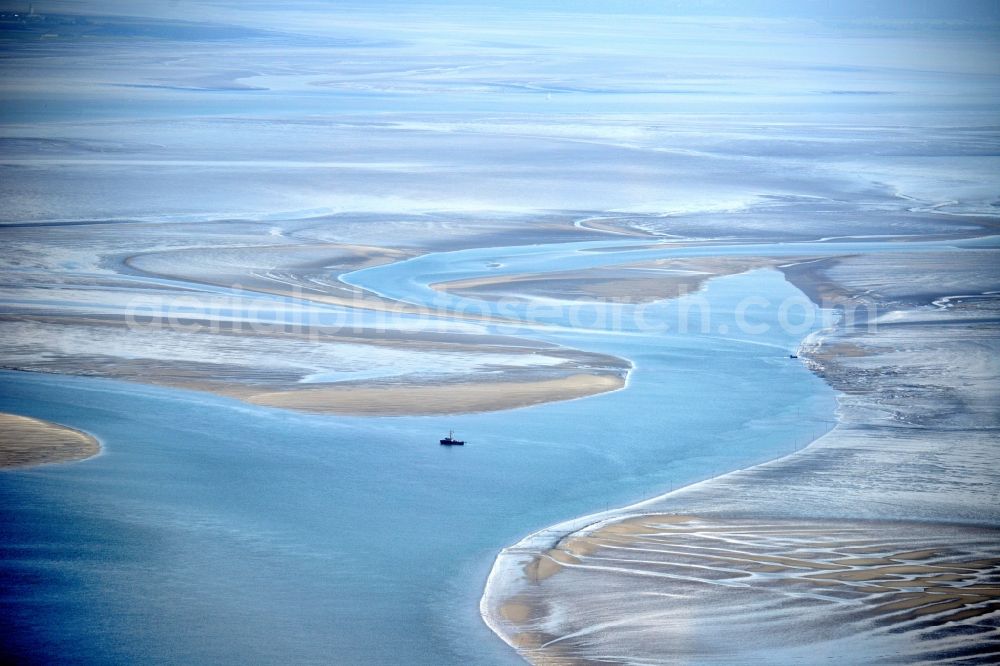 Westerhever from the bird's eye view: Wadden Sea of North Sea Coast near Westerhever in the state Schleswig-Holstein