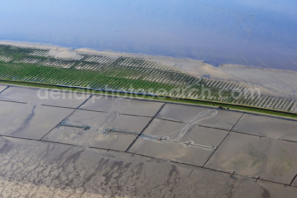 Sylt-Ost from above - Wadden Sea of North Sea Coast on Hindenburgdamm in Sylt-Ost in the state Schleswig-Holstein