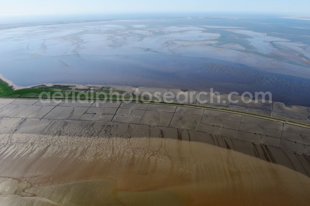 Sylt-Ost from the bird's eye view: Wadden Sea of North Sea Coast on Hindenburgdamm in Sylt-Ost in the state Schleswig-Holstein