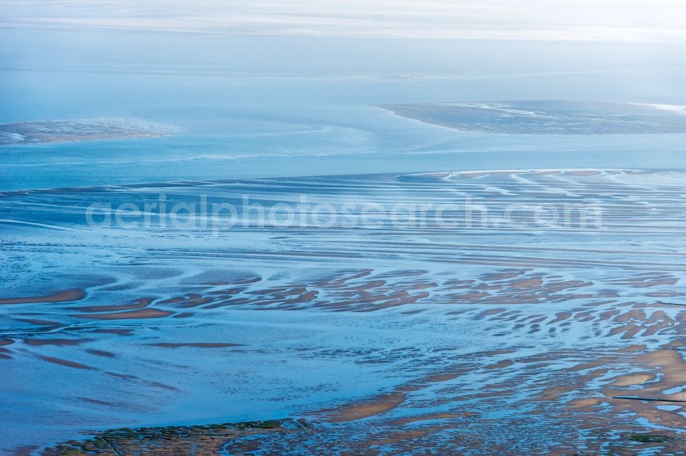 Hornhuizen from the bird's eye view: Wadden Sea of North Sea Coast in Hornhuizen in Groningen, Netherlands