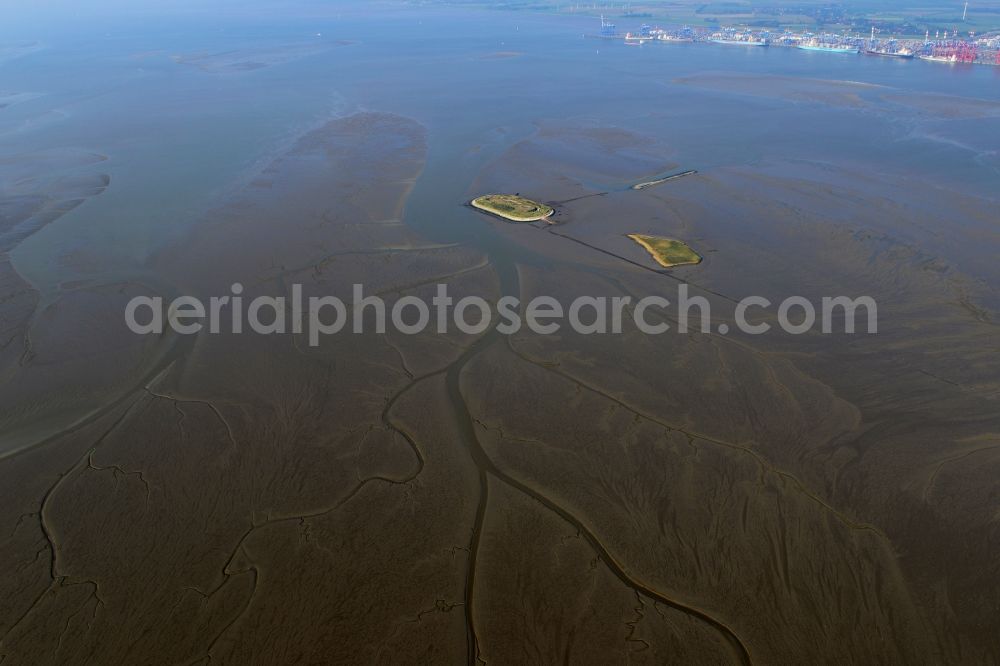 Aerial image Nordenham - Island Langluetjen II in Wadden Sea of North Sea Coast in Nordenham in the state Lower Saxony