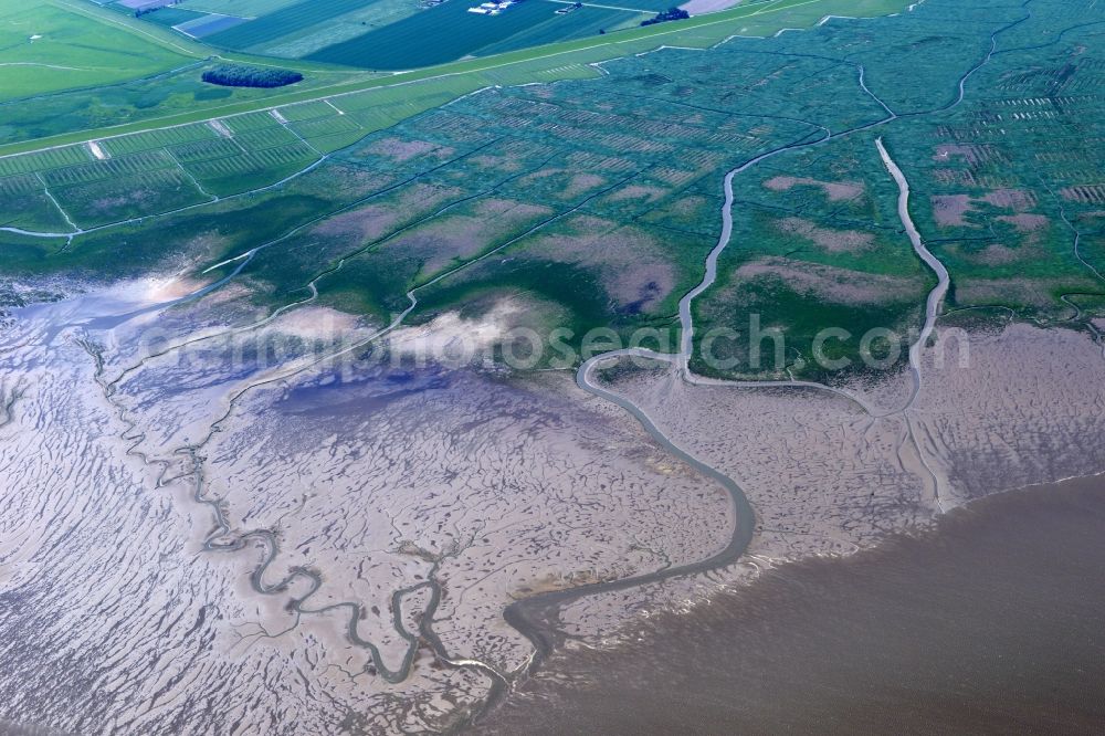 Pellworm from the bird's eye view: Wadden Sea of North Sea Coast in Pellworm in the state Schleswig-Holstein