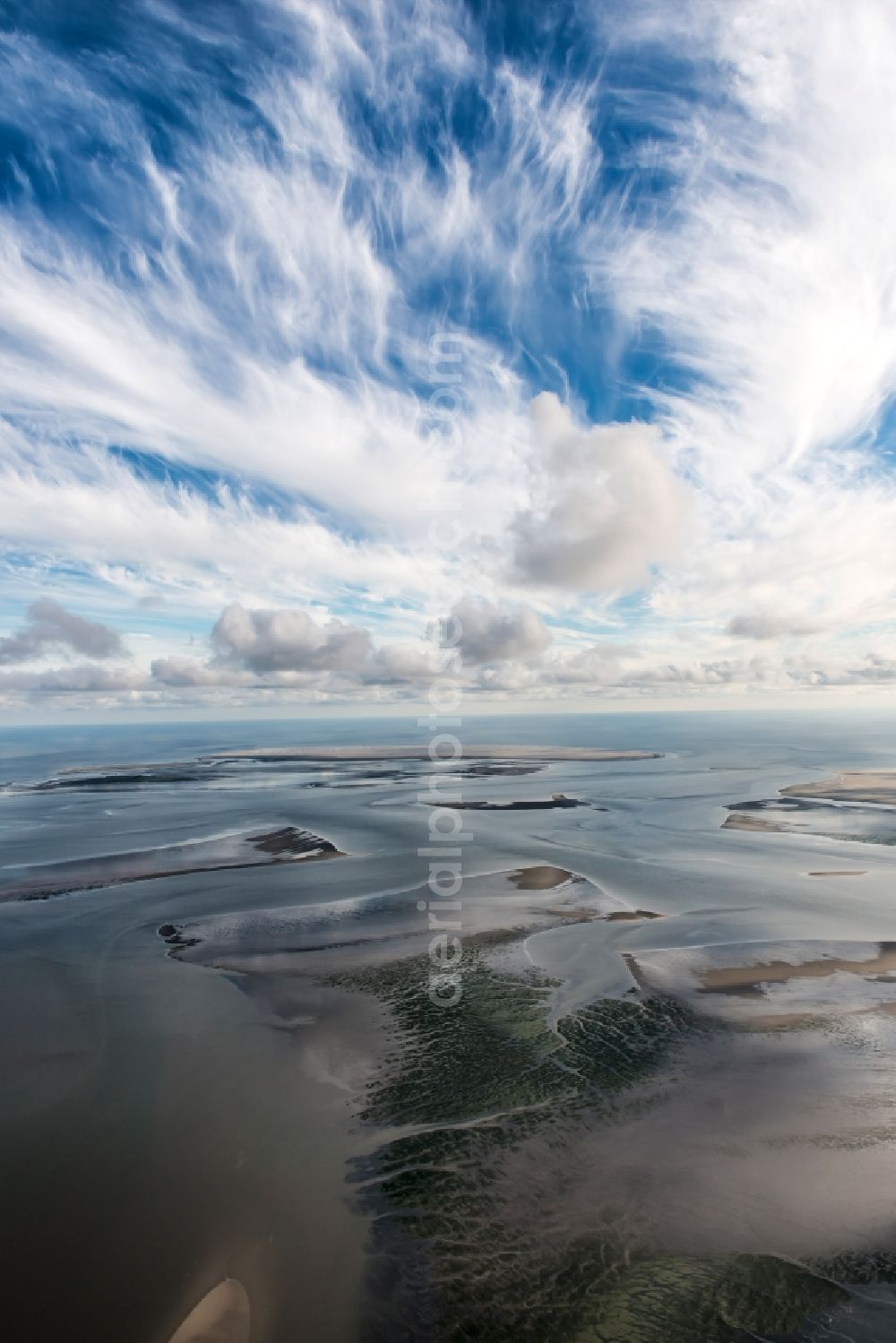 Pellworm from above - Wadden Sea of North Sea Coast in Pellworm in the state Schleswig-Holstein