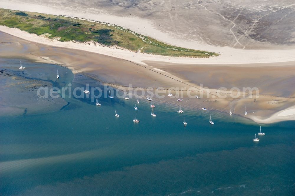 Wangerooge from the bird's eye view: Wadden Sea of North Sea Coast with Segelbooten in Wangerooge in the state Lower Saxony, Germany