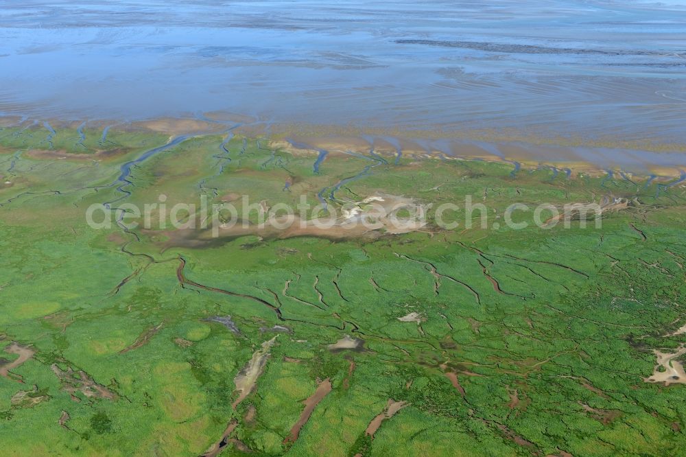 Spiekeroog from the bird's eye view: Wadden Sea of North Sea Coast in Spiekeroog in the state Lower Saxony