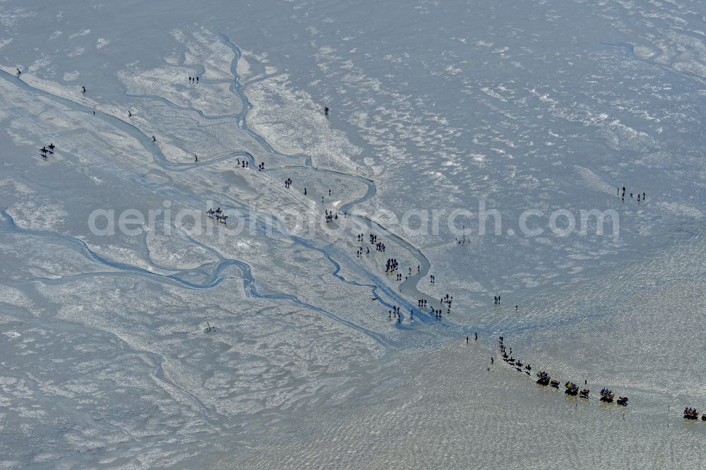 Aerial image Cuxhaven - Wadden Sea of North Sea Coast with mudflat migration at the creek formation in Sahlenburg in the state Lower Saxony, Germany