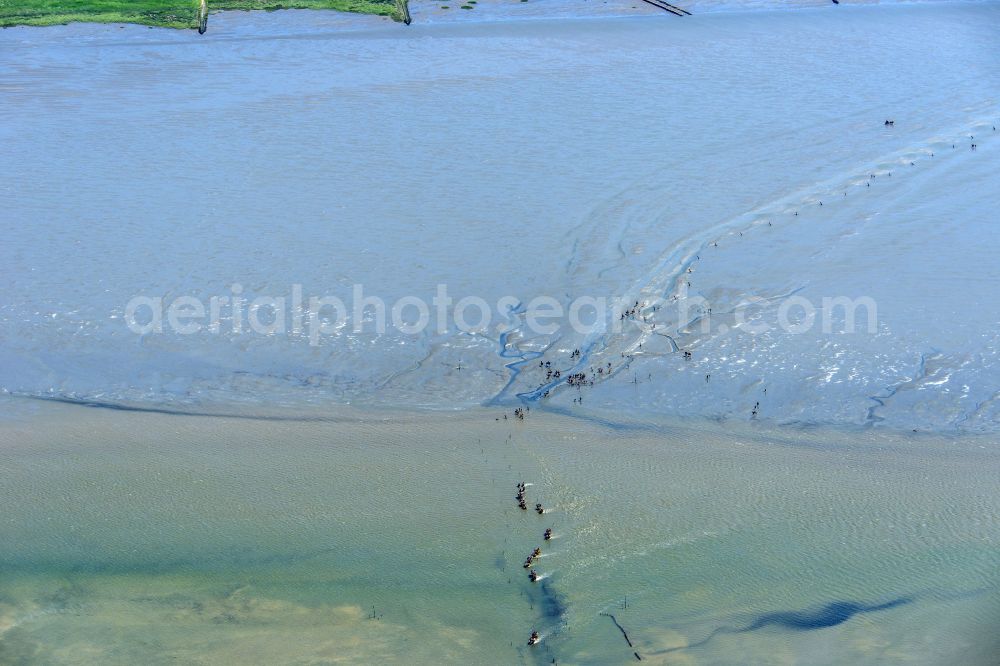 Aerial photograph Cuxhaven - Wadden Sea of North Sea Coast with mudflat migration at the creek formation in Sahlenburg in the state Lower Saxony, Germany