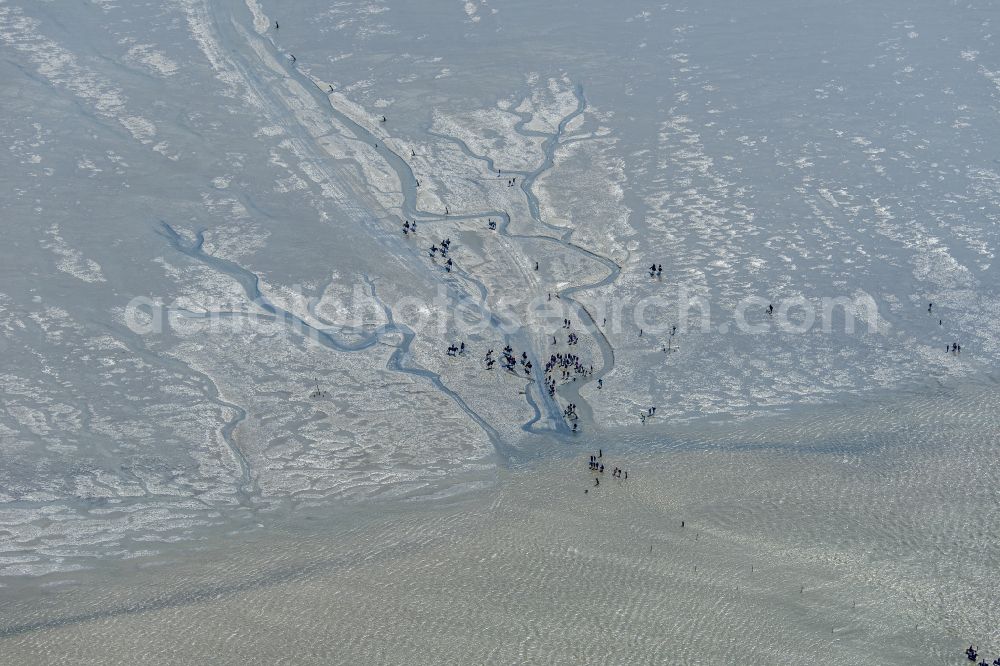 Aerial image Cuxhaven - Wadden Sea of North Sea Coast with mudflat migration at the creek formation in Sahlenburg in the state Lower Saxony, Germany