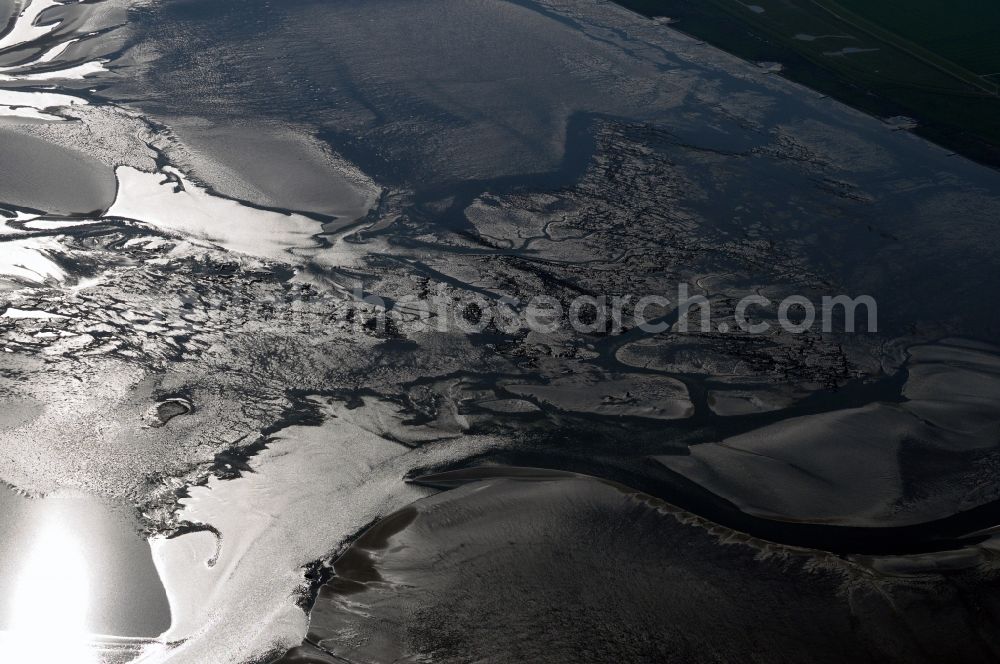 Spiekeroog from the bird's eye view: Wadden Sea tidal creeks before Spiekeroog on the North Sea in Lower Saxony