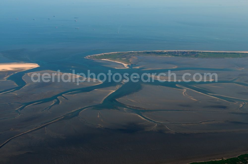 Spiekeroog from the bird's eye view: Wadden Sea tidal creeks before Spiekeroog on the North Sea in Lower Saxony