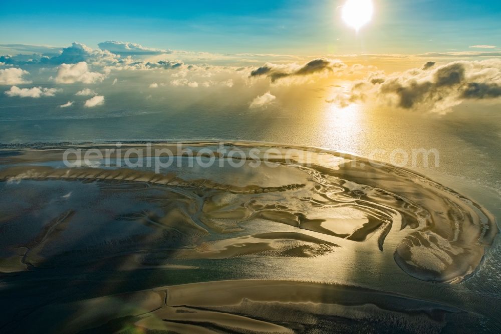 Aerial image Nigehörn - Wadden Sea sandbanks off the North Sea coast of Cuxhaven, on the outer reef in the sunset in the state Hamburg, Germany