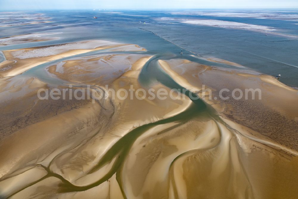 Wurster Nordseeküste from the bird's eye view: Wadden Sea of North Sea Coast in Wurster Nordseekueste in the state Lower Saxony, Germany