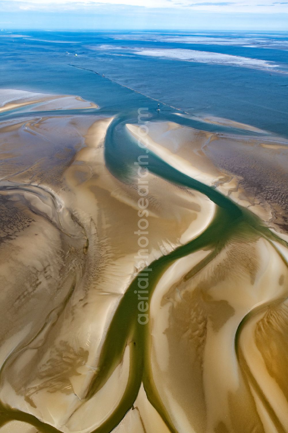 Aerial image Wurster Nordseeküste - Wadden Sea of North Sea Coast in Wurster Nordseekueste in the state Lower Saxony, Germany