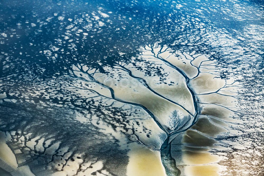 Aerial image Wurster Nordseeküste - Wadden Sea of North Sea Coast in Wurster Nordseekueste in the state Lower Saxony, Germany