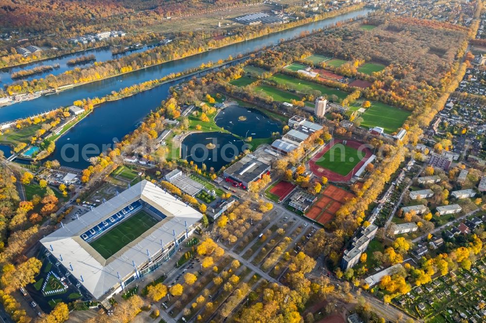 Duisburg from above - Wedau Sports Park with the MSV-Arena (formerly Wedaustadion) in Duisburg in North Rhine-Westphalia