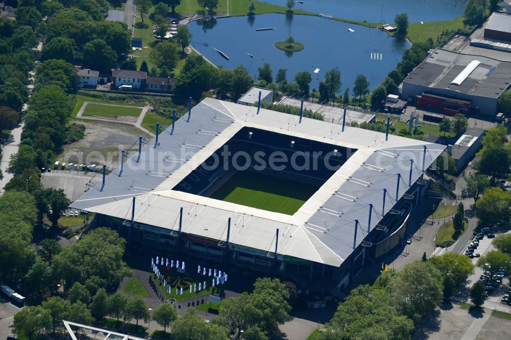 Duisburg from the bird's eye view: Wedau Sports Park with the MSV-Arena (formerly Wedaustadion) in Duisburg in North Rhine-Westphalia