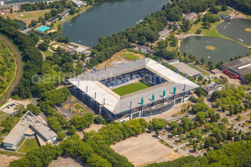 Aerial image Duisburg - Wedau Sports Park with the MSV-Arena (formerly Wedaustadion) in Duisburg in North Rhine-Westphalia