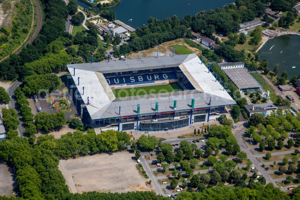 Duisburg from the bird's eye view: Wedau Sports Park with the MSV-Arena (formerly Wedaustadion) in Duisburg in North Rhine-Westphalia