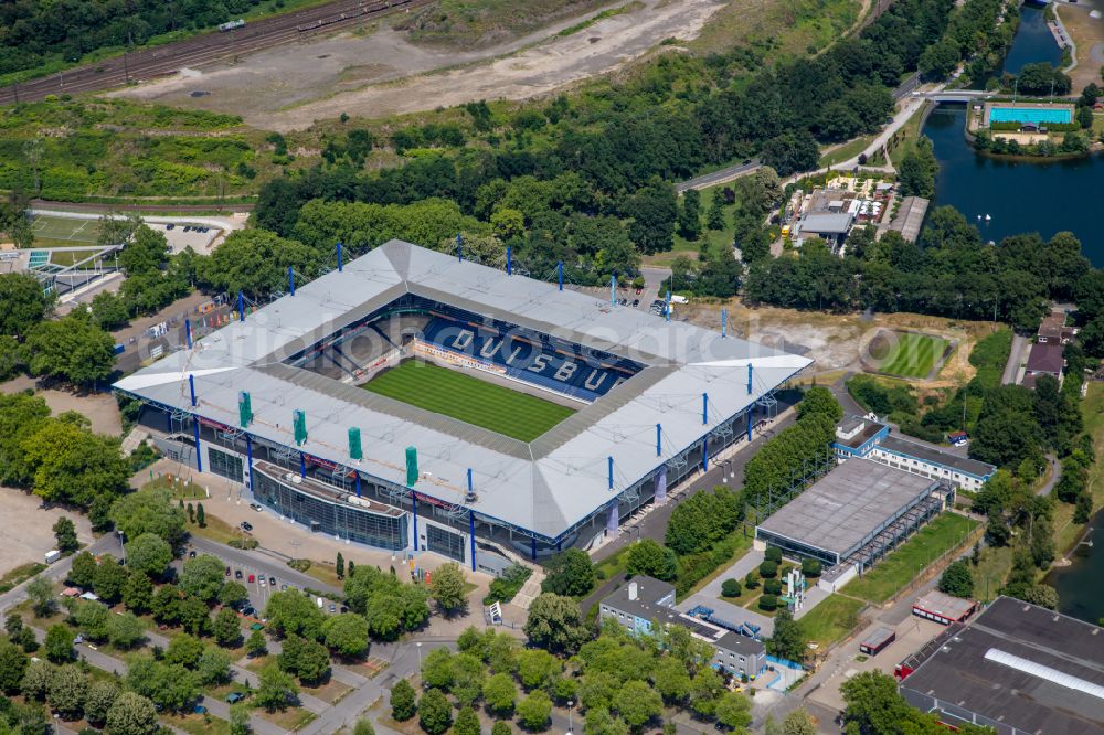 Aerial image Duisburg - Wedau Sports Park with the MSV-Arena (formerly Wedaustadion) in Duisburg in North Rhine-Westphalia