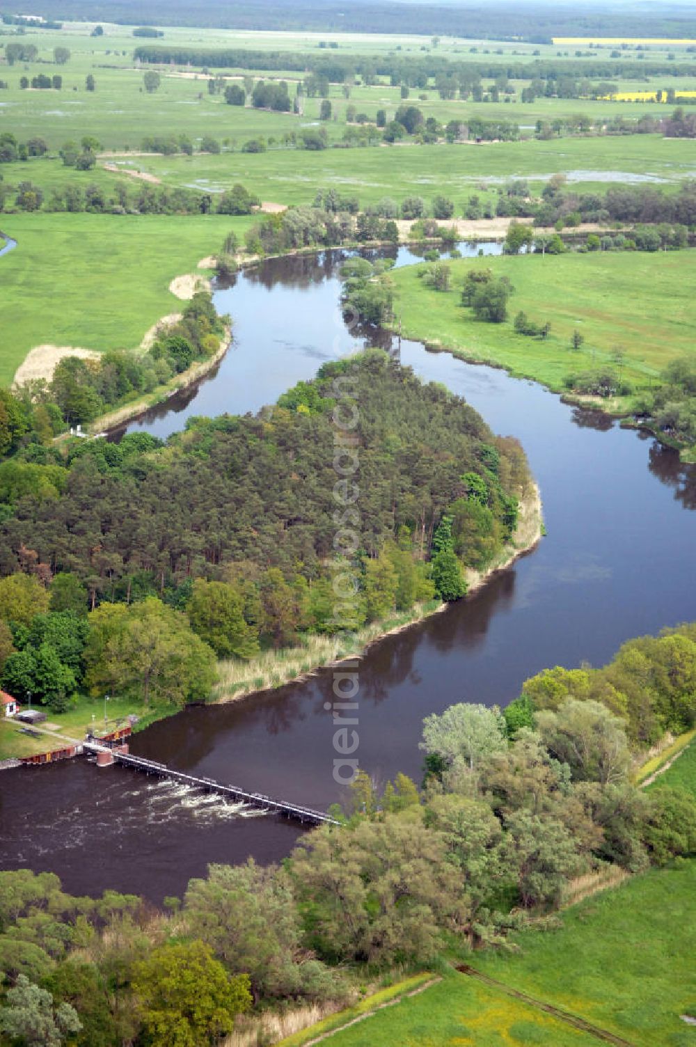 Grütz from the bird's eye view: The Gruetzer Havel-Weir near by the sluice Gruetz