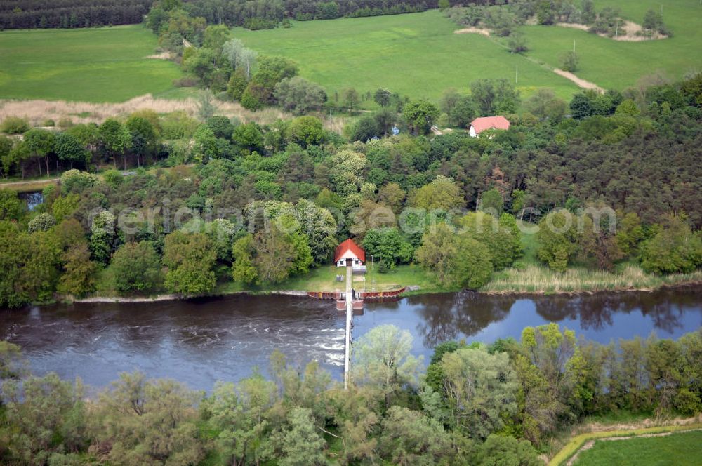 Aerial image Grütz - The Gruetzer Havel-Weir near by the sluice Gruetz