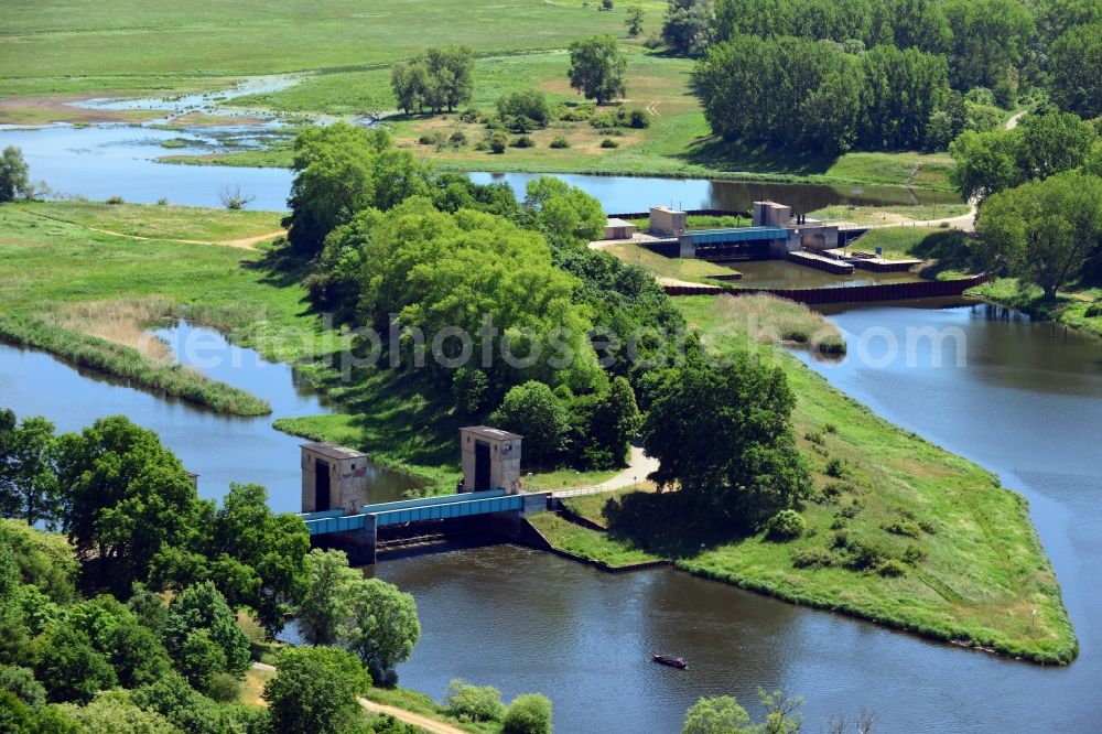 Quitzöbel from the bird's eye view: Weirgroup Quitzoebel between the Elbe and Havel river in the state Brandenburg / Saxony-Anhalt