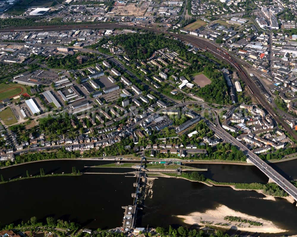 Aerial photograph Koblenz, Metternich - Weir dam Koblenz, Metternich on the Moselle in Rhineland-Palatinate