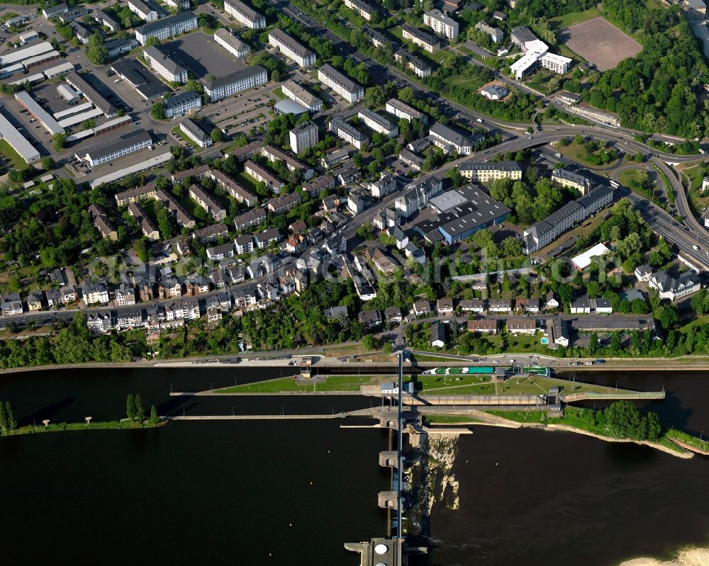 Koblenz, Metternich from above - Weir dam Koblenz, Metternich on the Moselle in Rhineland-Palatinate