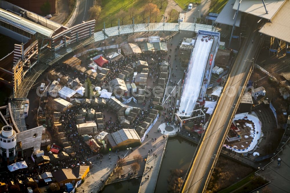 Oberhausen from above - Christmas market at the Centro Oberhausen in North Rhine-Westphalia